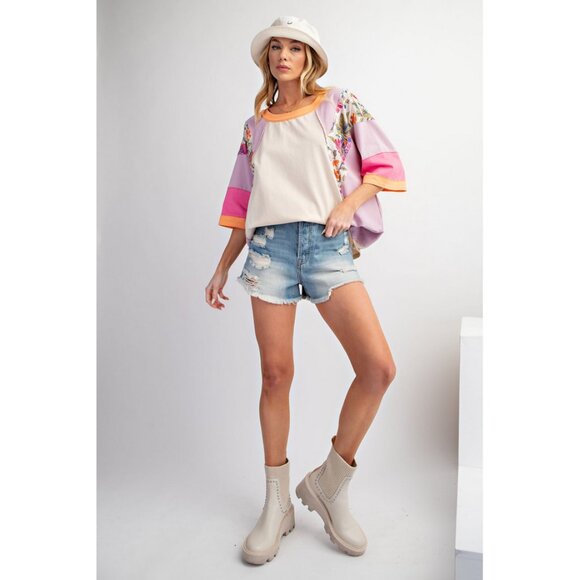 Easel Mixed Print Color Block Knit Top - Picture 2 of 16